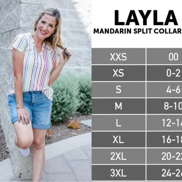 LuLaRoe Layla Mandarin Collar Shirt – Women’s 2XL – White with Tie Dye Stripes – - Picture 5 of 5